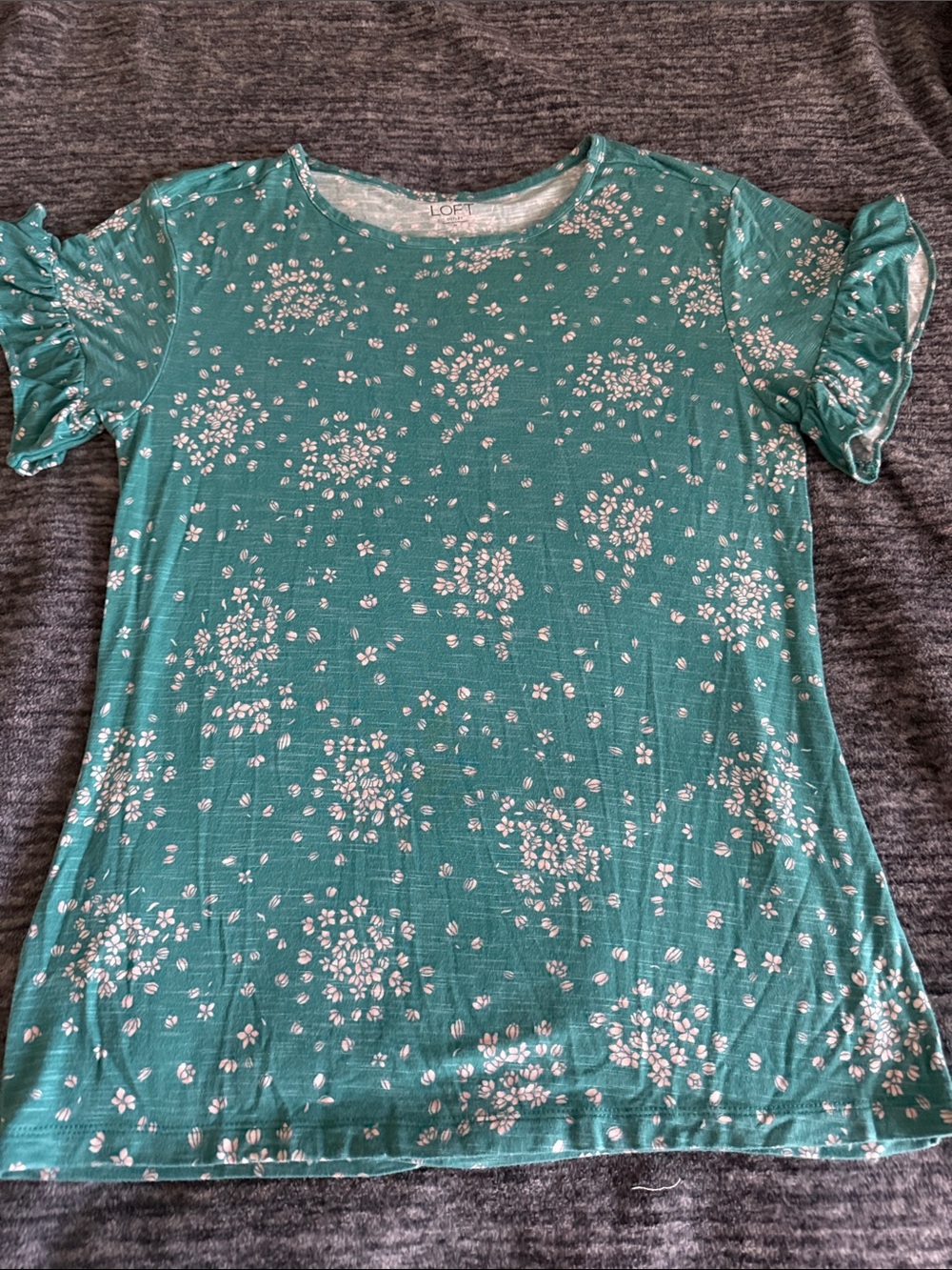 LOFT Teal Floral Ruffle-Sleeve Tee